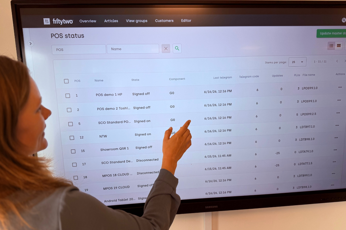 Store Management POS status overview showing terminal information in a card-based view